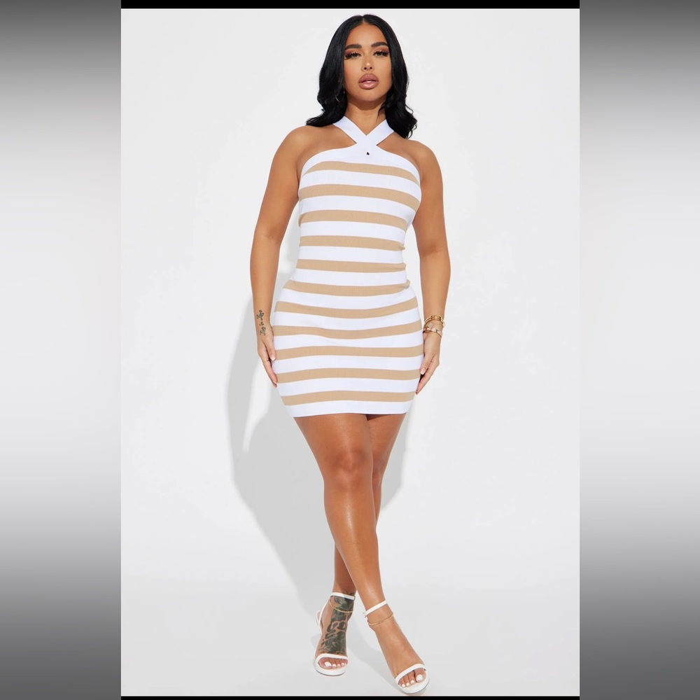 Beige white bandage dress